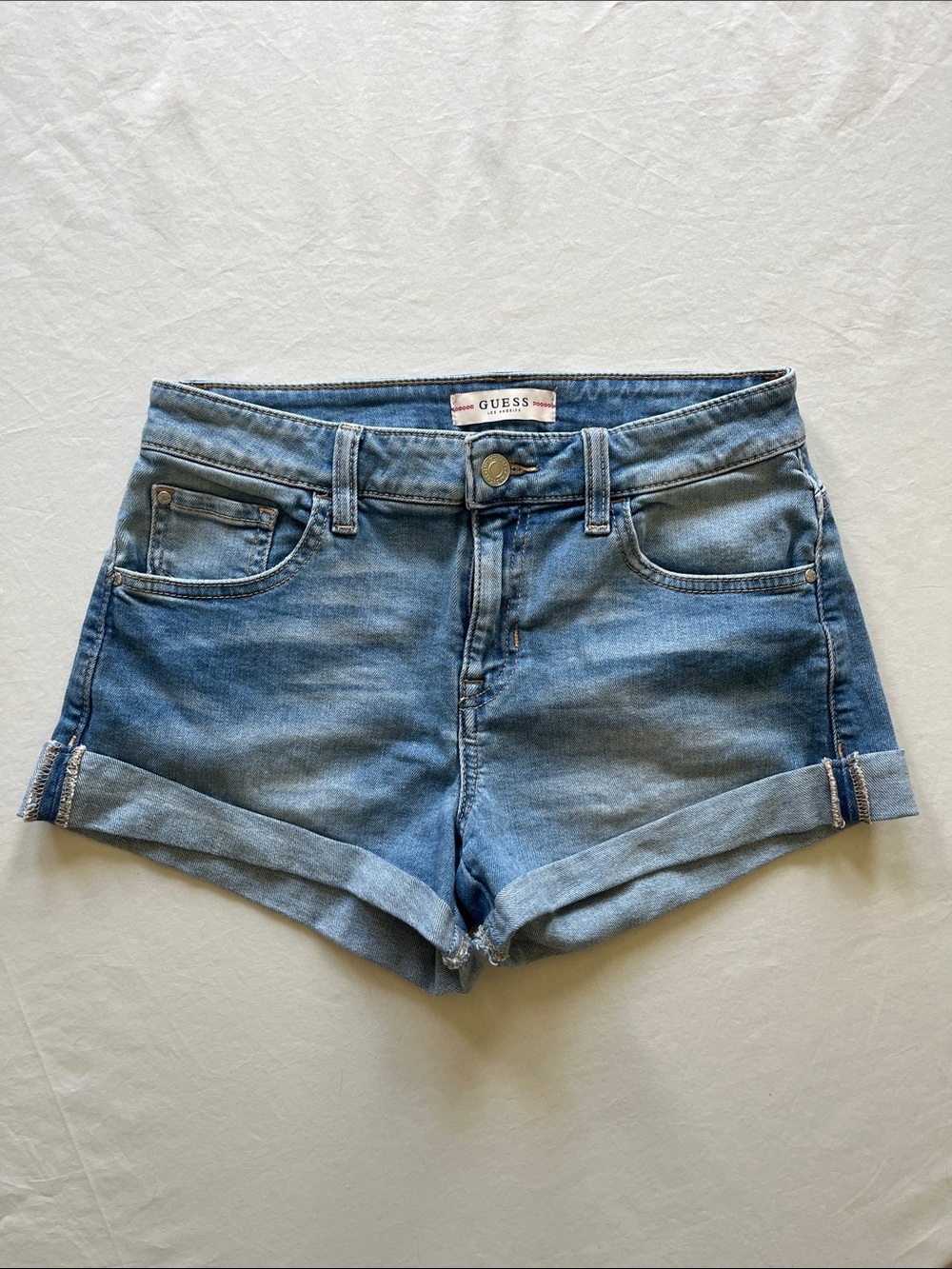 Guess Light Blue Rolled-Hem Denim Shorts